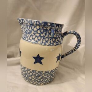 Henn Pottery Blue Spongeware & Blue Stars pitcher